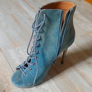 Blue jean tie up high heels